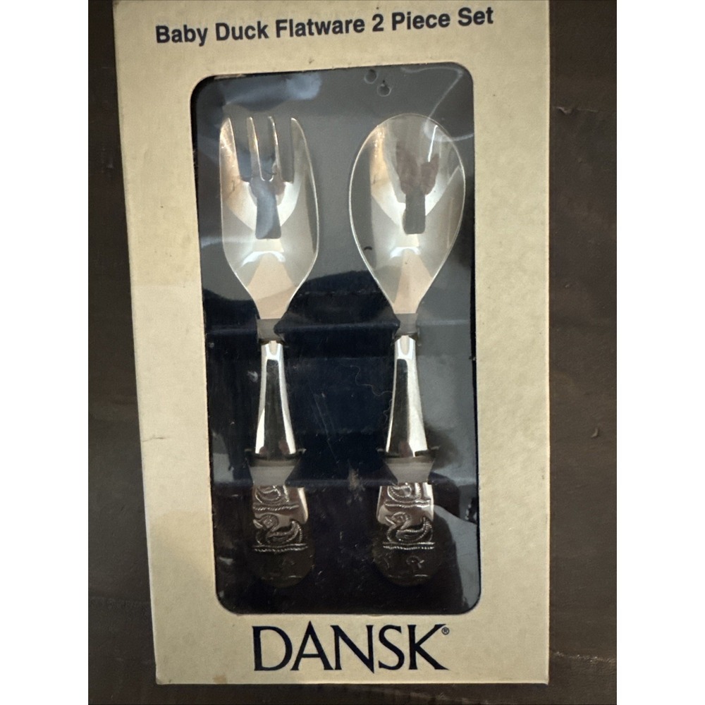 Dansk 3 Ducks  Baby Spoon & Fork 2 Piece Set 18/10 Stainless Flatware Nwb